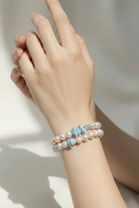 Pearl and Larimar Bracelet Set